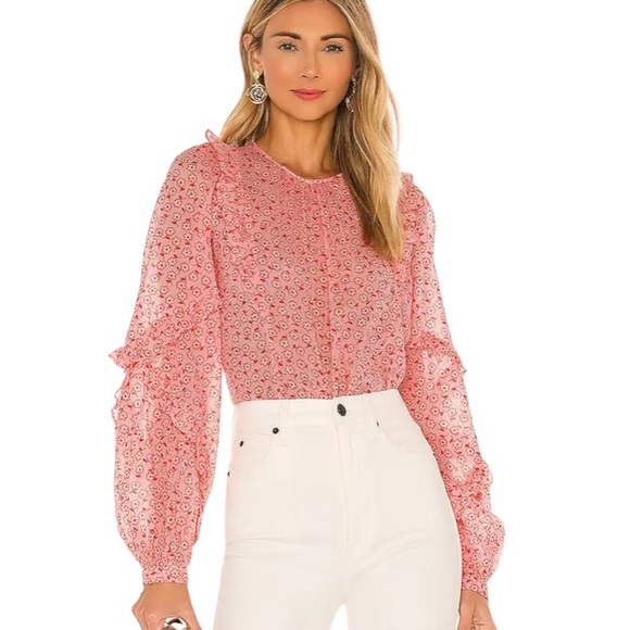 Banjanan Margot Ruffle Pink Floral Daisy Orchid Top - S - Picture 2 of 14